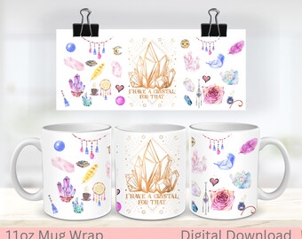 Diseño de envoltura para taza de cristal, cristales curativos, taza de 325 ml (descarga digital)