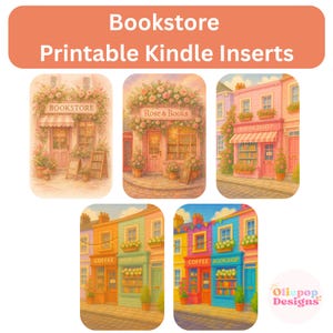 Bookstore Kindle Inserts | 5 Printable Pastel Bookshop Designs | Clear Case Insert | KindlePaperwhite | Kindle Basic |