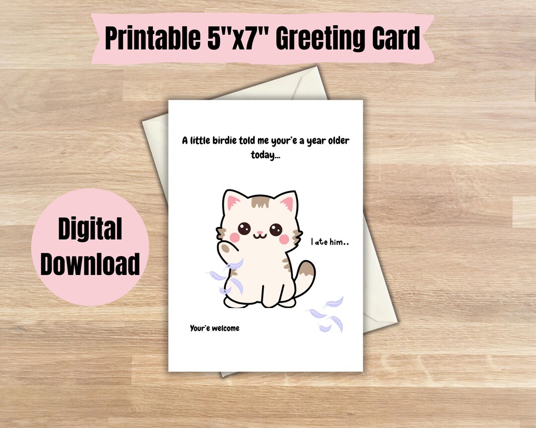Funny Cat Birthday Card Printable | Cute Kitty Pun Birthday Card ...
