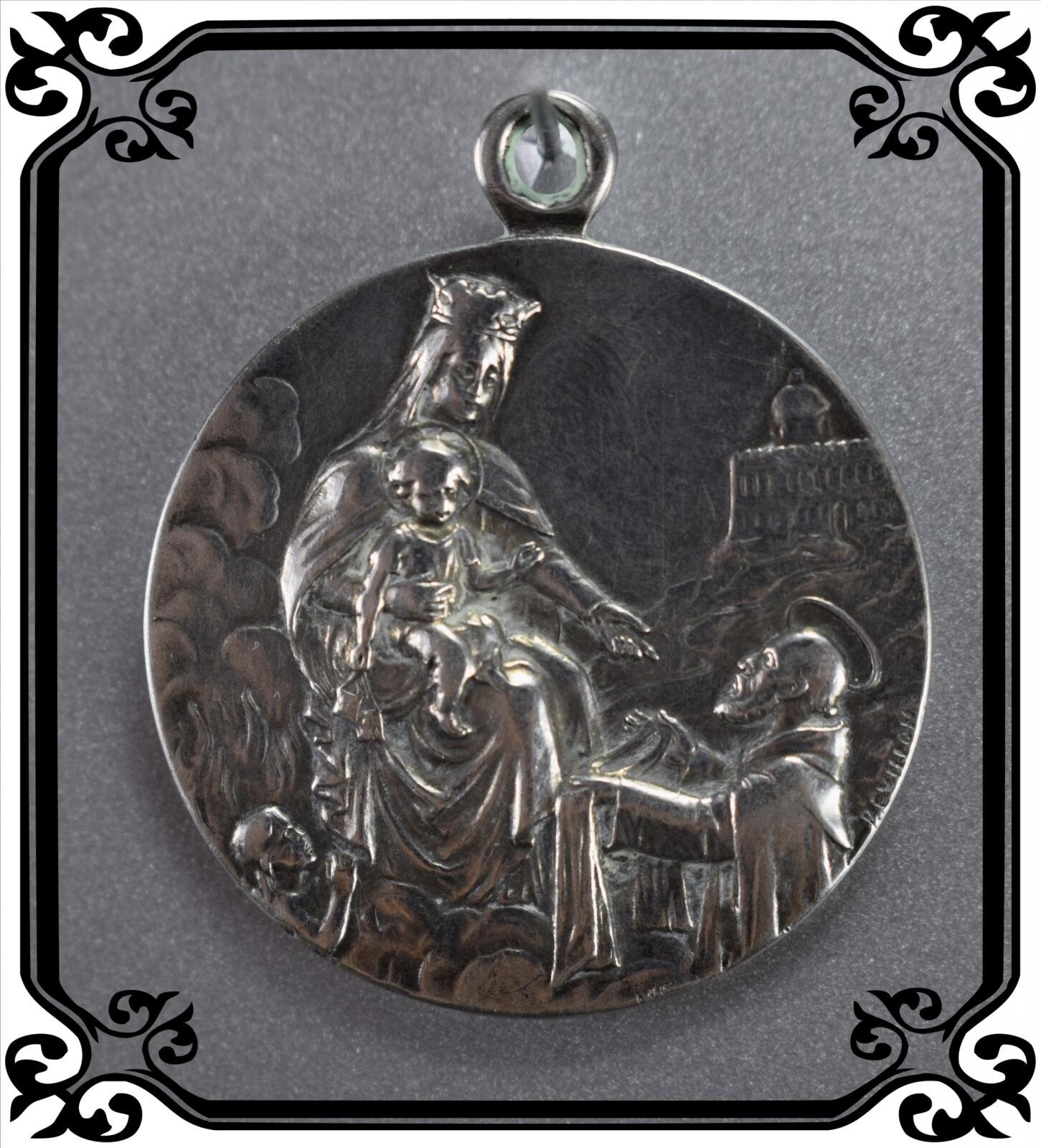 Vintage French Solid Silver Madonna & Child Medal Pendant