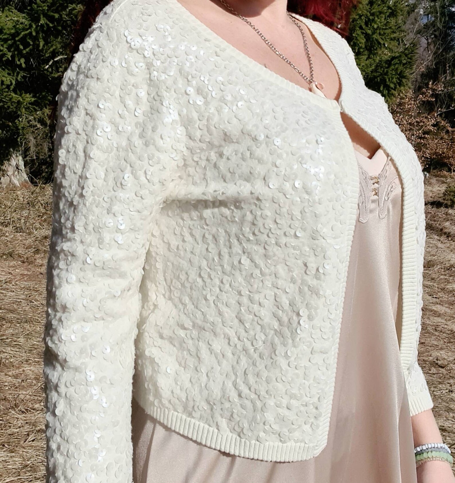 Vintage beaded white shrug. Elegant cardigan 50's style. Etsy
