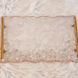 White and gold tray with pearls and crystals