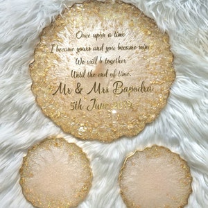 Personalised Gold on Golden Pearl resin tray with stand - FREE MATCHING COASTERS..Read description