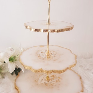 White and gold leaf tiered cake stand