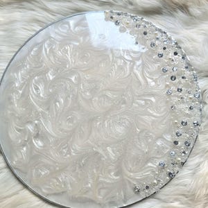 Extra large 19&quot; white and silver tray with pearls and crystals