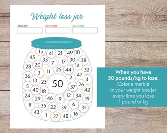 Colorful Weight Loss Jar 50 Pound Or Kg Printable Weight Etsy