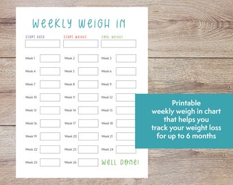 Weekly weigh in printable - colorful weekly weight loss tracker - six month chart for weight loss - track your weight every week