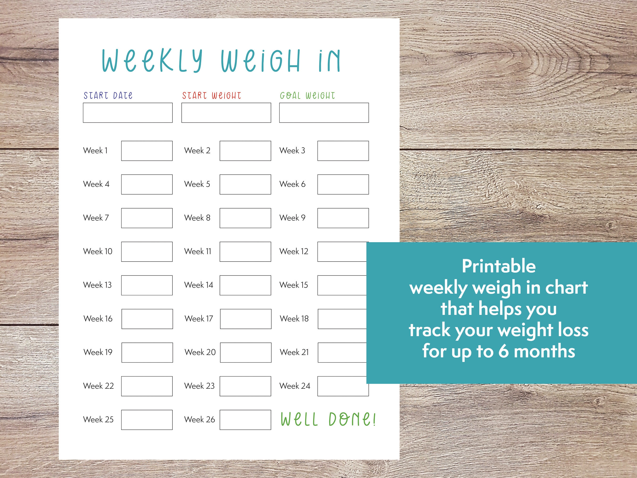Weekly weigh in printable colorful weekly weight loss Etsy France