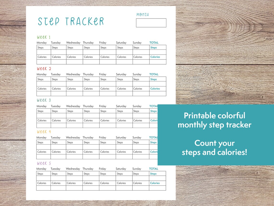 Colorful Step Tracker Printable Steps Log Monthly Activity Etsy Ireland