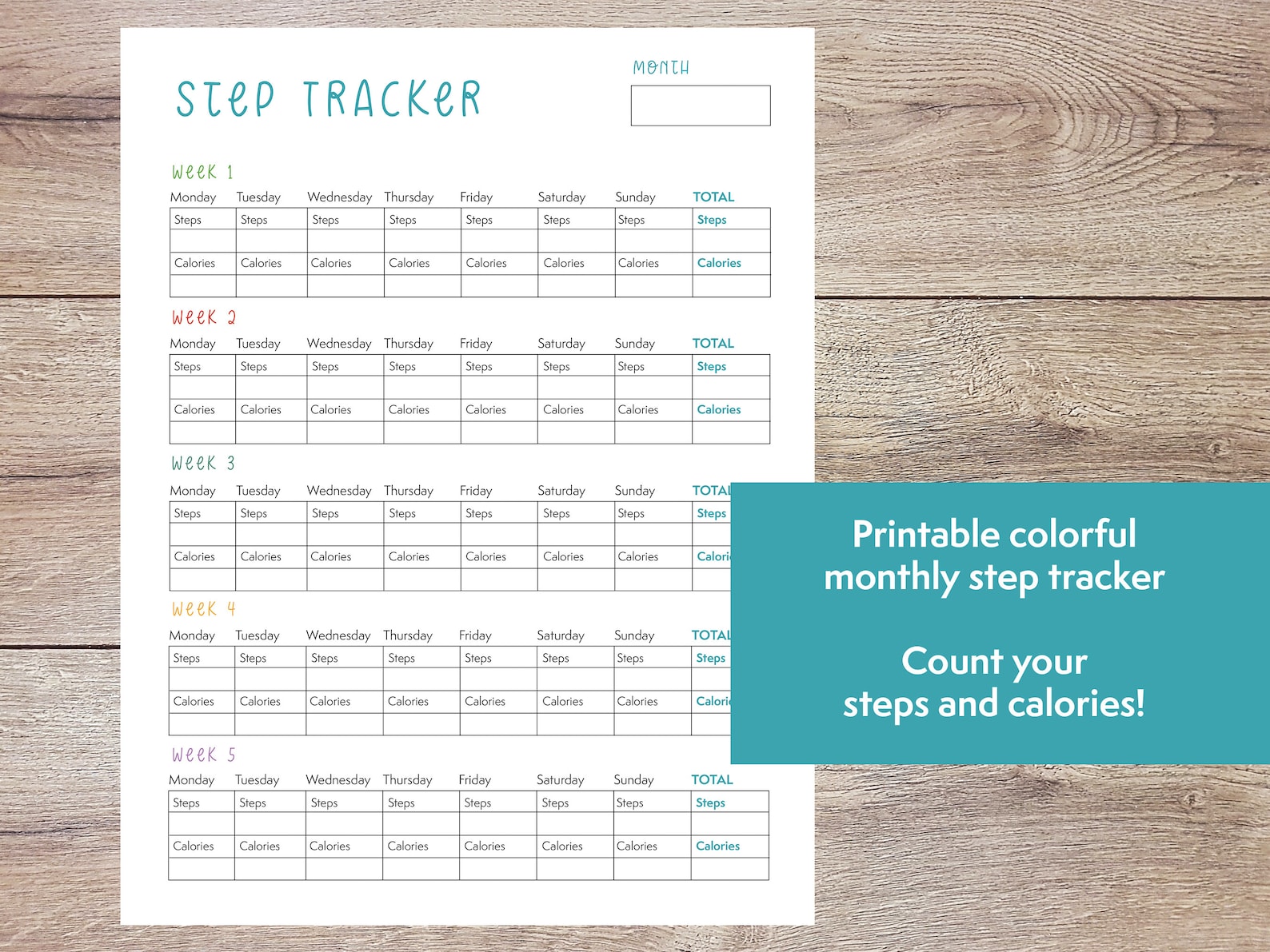 Colorful Step Tracker Printable Steps Log Monthly Activity Etsy Ireland
