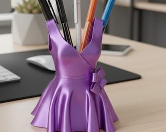 Elegant Dress Shaped Storage Box STL – Makeup Organizer & Pen Holder Instant Download