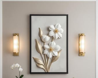 STL-bestand met bloemenreliëf muurkunst – 3D-afdrukbaar elegant bloemdecor (digitale directe download)