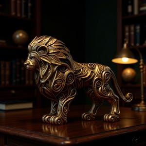 Furry Leather Texture Lion Statue – 3D STL Model | Realistic Digital Sculpture for 3D Printing