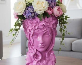 3D Printable Girl Face Vase STL – Modern Planter Pot (Digital Download)