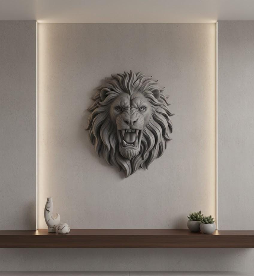 Embossed Lion Head Wall Decor STL | Majestic Relief Art | Instant ...