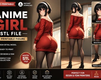 Anime Girl STL File, Curvy Female Figure, 3D Printable Model, Resin Statue,  Digital Download