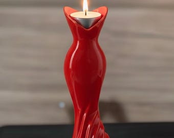 Jarrón y candelabro con forma de vestido (STL): elegante modelo 3D multiusos para decoración, descarga instantánea.