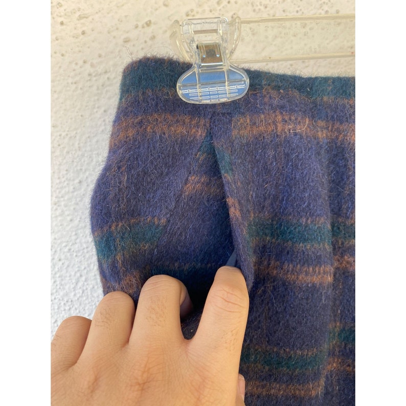 Vintage 70s 80s Plaid Blue Green Yellow Harve Benard wool and alpaca long a-line skirt women's size US 12 made in Russia image 3