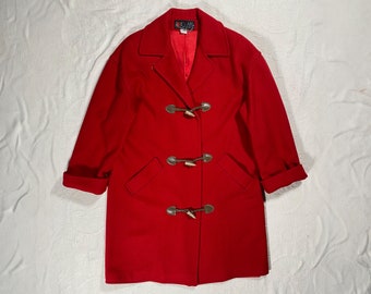 Vintage 80s 90s Big Apple Coat Corporation Red Wool Toggle OverCoat Womens Size US 14 Made in USA