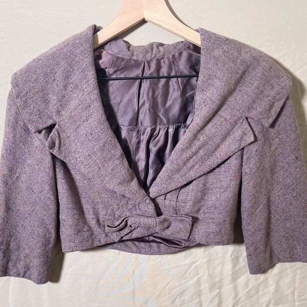 Vintage Handmade 40s 50s Light Plum Purple Cropped 3/4 Sleeve Collared Jacket Womens size Small