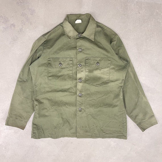 Vintage 60s/70s Trooper Military Green Field Shir… - image 1