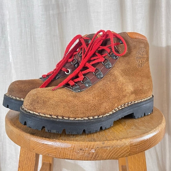 70s 80s Brown Suede Hiking Boots, Men's US size 7, Made in Italy, Vintage Leather Shoes