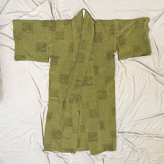 Vintage 40s-50s handmade green floral silk kimono… - image 4