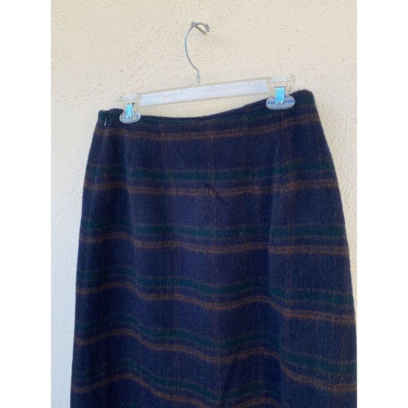 Vintage 70s 80s Plaid Blue Green Yellow Harve Benard wool and alpaca long a-line skirt women's size US 12 made in Russia image 7