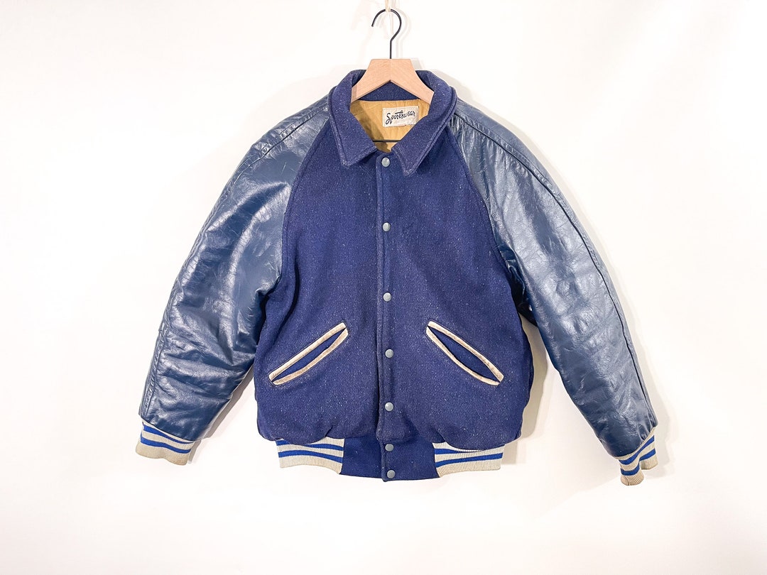 Buy 50s 60s Leather Sleeve Varsity Jacket, Unisex Size US Small 