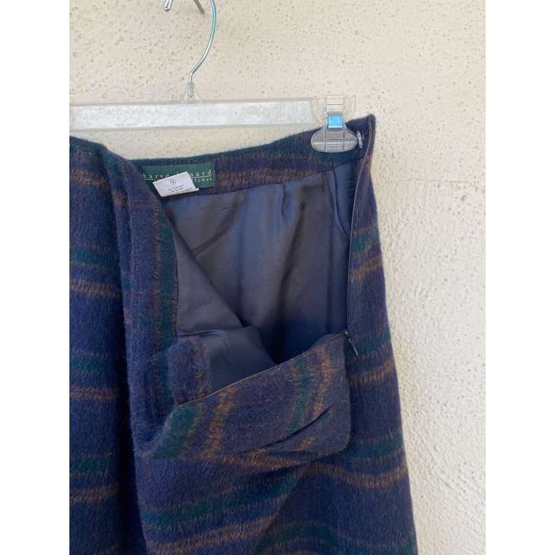 Vintage 70s 80s Plaid Blue Green Yellow Harve Benard wool and alpaca long a-line skirt women's size US 12 made in Russia image 4