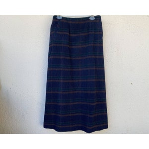 Vintage 70s 80s Plaid Blue Green Yellow Harve Benard wool and alpaca long a-line skirt women's size US 12 made in Russia image 1