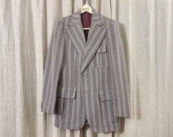 60s 70s Geometric Pattern White and Maroon Sport Coat, Men's size US 39R, 41 inch Chest, La Santa Maria Blazer Jacket