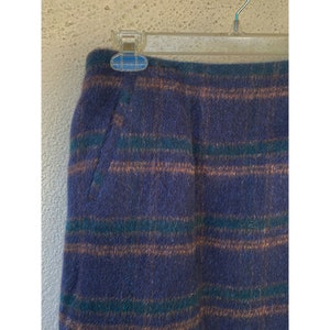 Vintage 70s 80s Plaid Blue Green Yellow Harve Benard wool and alpaca long a-line skirt women's size US 12 made in Russia image 2