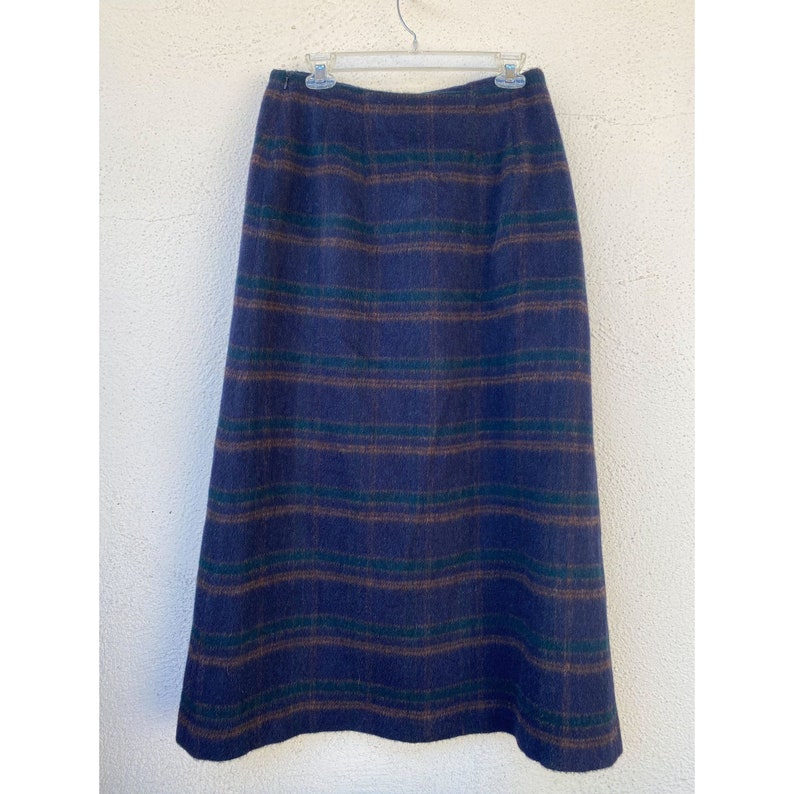 Vintage 70s 80s Plaid Blue Green Yellow Harve Benard wool and alpaca long a-line skirt women's size US 12 made in Russia image 6