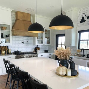 Dome Pendant Light Black With Brass or White Inlay Large Black
