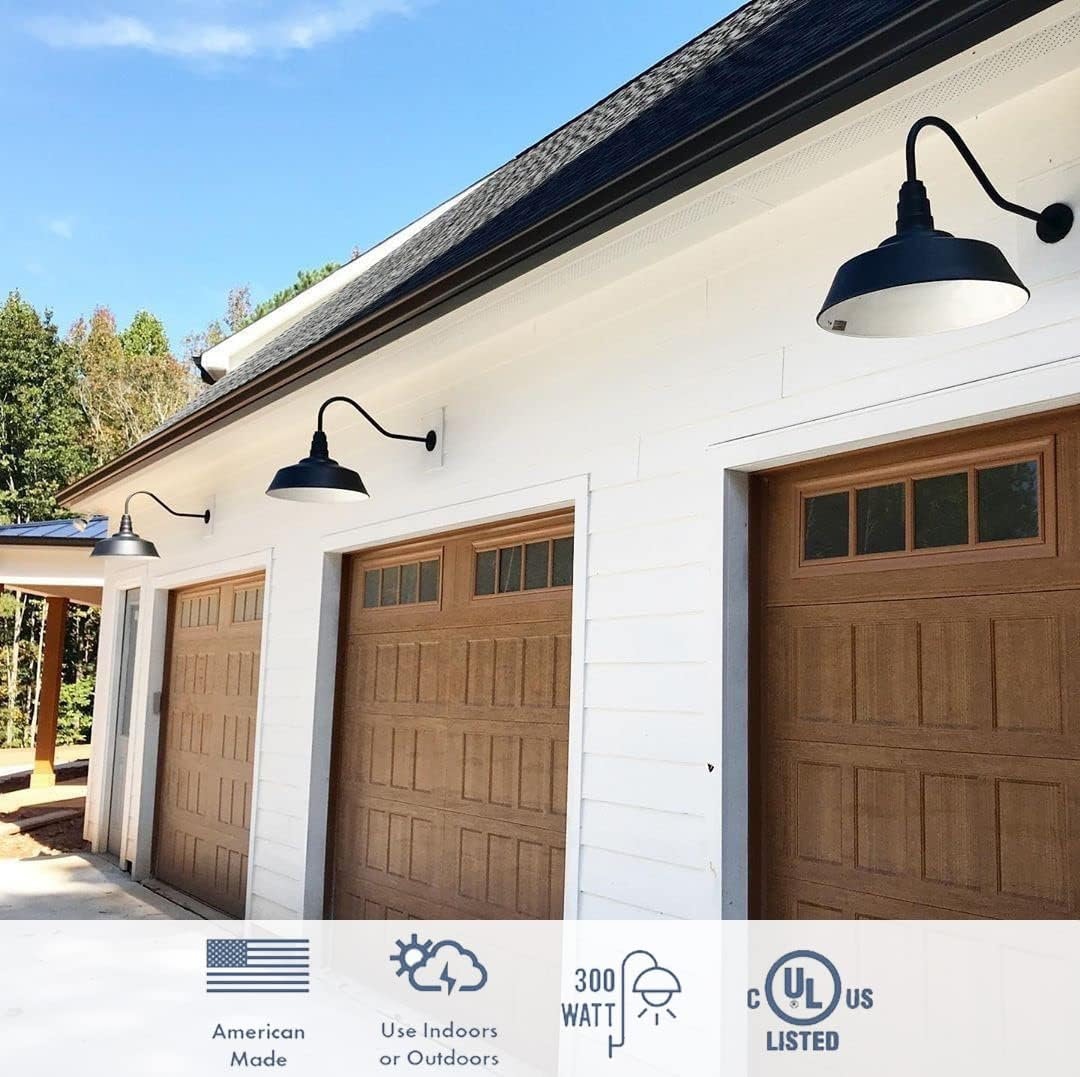 20 Diameter Industrial Barn Light With 23 Gooseneck Arm, Outdoor Barn