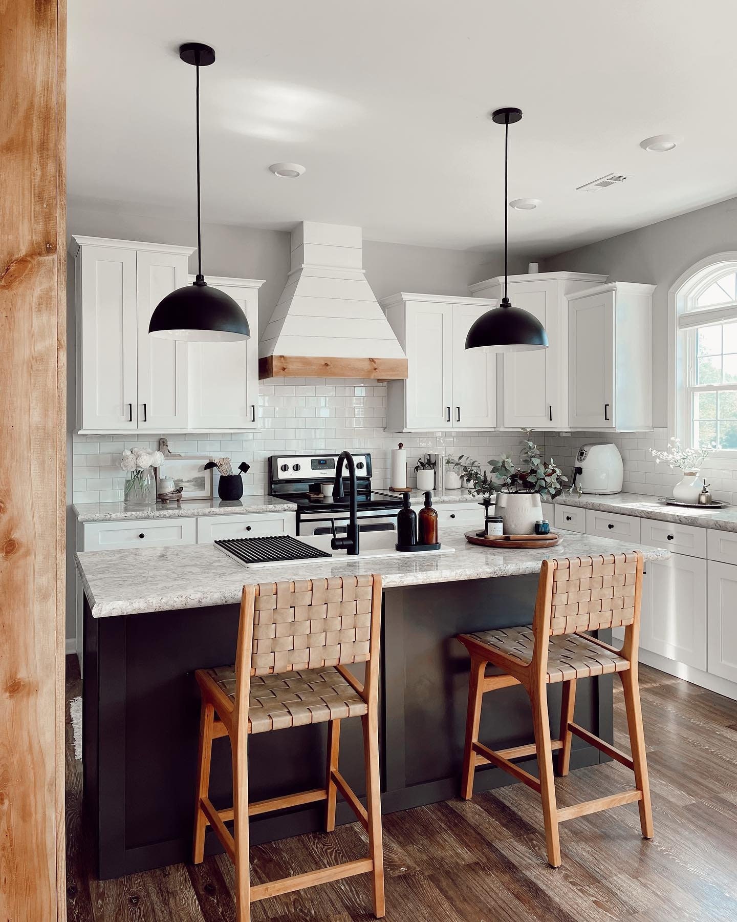 Dome Pendant Light Black With Brass or White Inlay, Large Black Bowl  Pendant Light Lamp, Kitchen Island Farmhouse Hanging Light, Melrose 