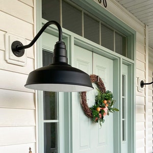 Handmade Matte Black Industrial 16" Gooseneck Barn Light Wall Sconce Fixture - Made In America - Color Options Available - The Gardena