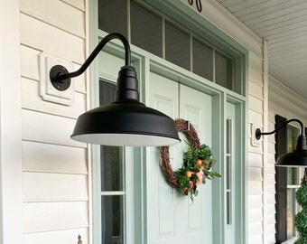 Handmade Matte Black Industrial 16" Gooseneck Barn Light Wall Sconce Fixture - Made In America - Color Options Available - The Gardena