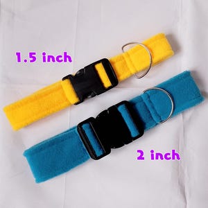 Pu&ograve; includere: Due collari per cani, uno giallo e uno blu, con fibbie nere e anelli a D argentati. Il collare giallo &egrave; largo 1,5 pollici e il collare blu &egrave; largo 2 pollici.
