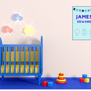 Personalised Name Wall Art , Baby Boy, Baby's Room Wall Art, Kid's Room Wall Art, Nursery Decor, Christening Gift, New Baby Gift