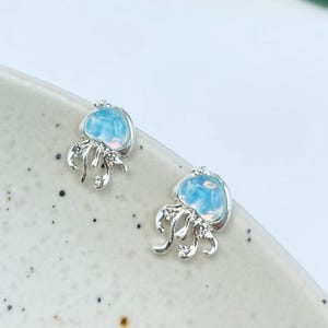 Blue Jellyfish Sterling Silver Stud Earrings: Ocean-Inspired Summer Jewelry