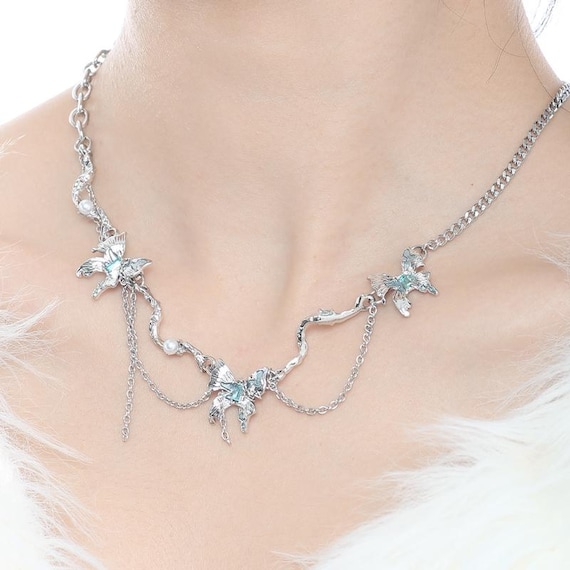 Glacier Butterfly Necklace | Titanium Steel Collar Jewelry | Y2K chocker | Nickel Free