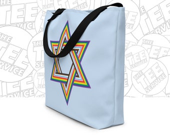 LGBTQ Pride Rainbow Star of David Jewish Tote Bag Gay Lesbian Bi Trans Queer Jew Shirt LGBT Religious Queer Youth of Faith Beloved Arise