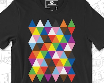 Camiseta con gráficos sutiles de triángulos del orgullo LGBTQ que representa los colores de la bandera del orgullo del progreso.