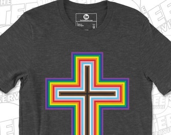 LGBTQ Pride Rainbow Cross T-shirt LGBT Cross Shirt Gay Lesbian Bi Trans Queer Christian LGBT Religious Queer Youth of Faith Beloved Arise