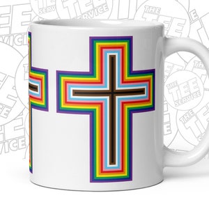 LGBTQ Pride Rainbow Cross Mug LGBT Cross Mug Gay Lesbian Bi Trans Queer Christian LGBT Religious Queer Youth of Faith Beloved Arise