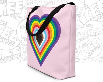 Valentines Rainbow Heart LGBT Pride Tote Bag LGBTQ Gay Lesbian Trans Bi Nonbinary Pride Love Is Love Home Decor