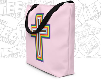 LGBTQ Pride Rainbow Cross Tote Bag LGBT Cross Bag Gay Lesbian Bi Trans Queer Christian LGBT Religious Queer Youth of Faith Beloved Arise