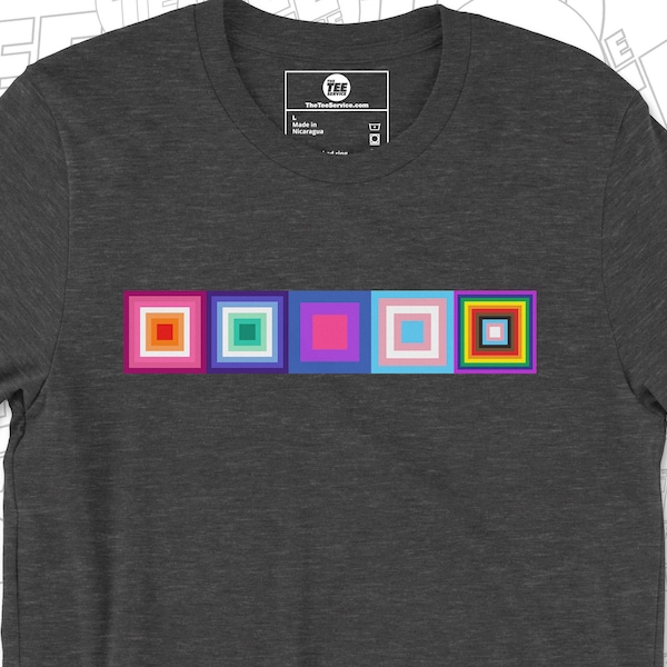 LGBTQ and Ally Pride Boxes T-Shirt Representing 5 LGBT Pride Flags Gay Lesbian Bi Trans Queer Love Is Love Say Gay